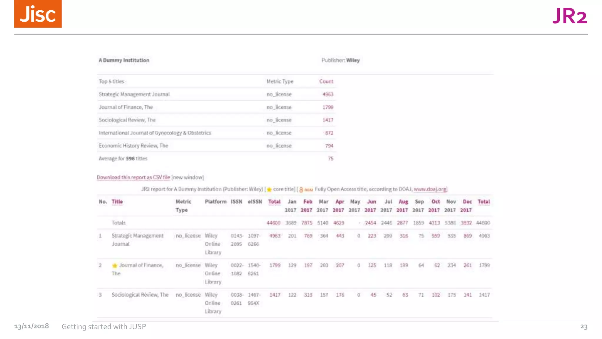 JR2
13/11/2018 Getting started with JUSP 23
 