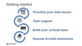 Getting started
Prioritize your data issues
Gain support
Build your (virtual) team
Execute & build momentum
 