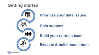 Getting started
Prioritize your data issues
Gain support
Build your (virtual) team
Execute & build momentum
 