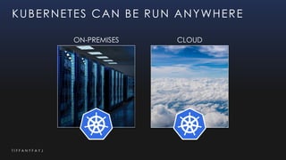 T I F F A N Y F A Y J
ON-PREMISES CLOUD
KUBERNETES CAN BE RUN ANYWHERE
 