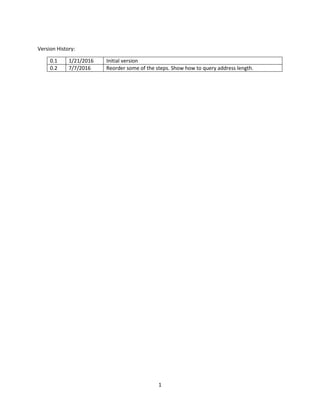 1
Version History:
0.1 1/21/2016 Initial version
0.2 7/7/2016 Reorder some of the steps. Show how to query address length.
 
