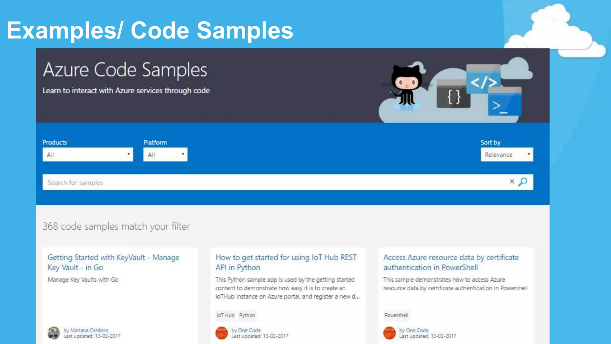 Examples/ Code Samples
 