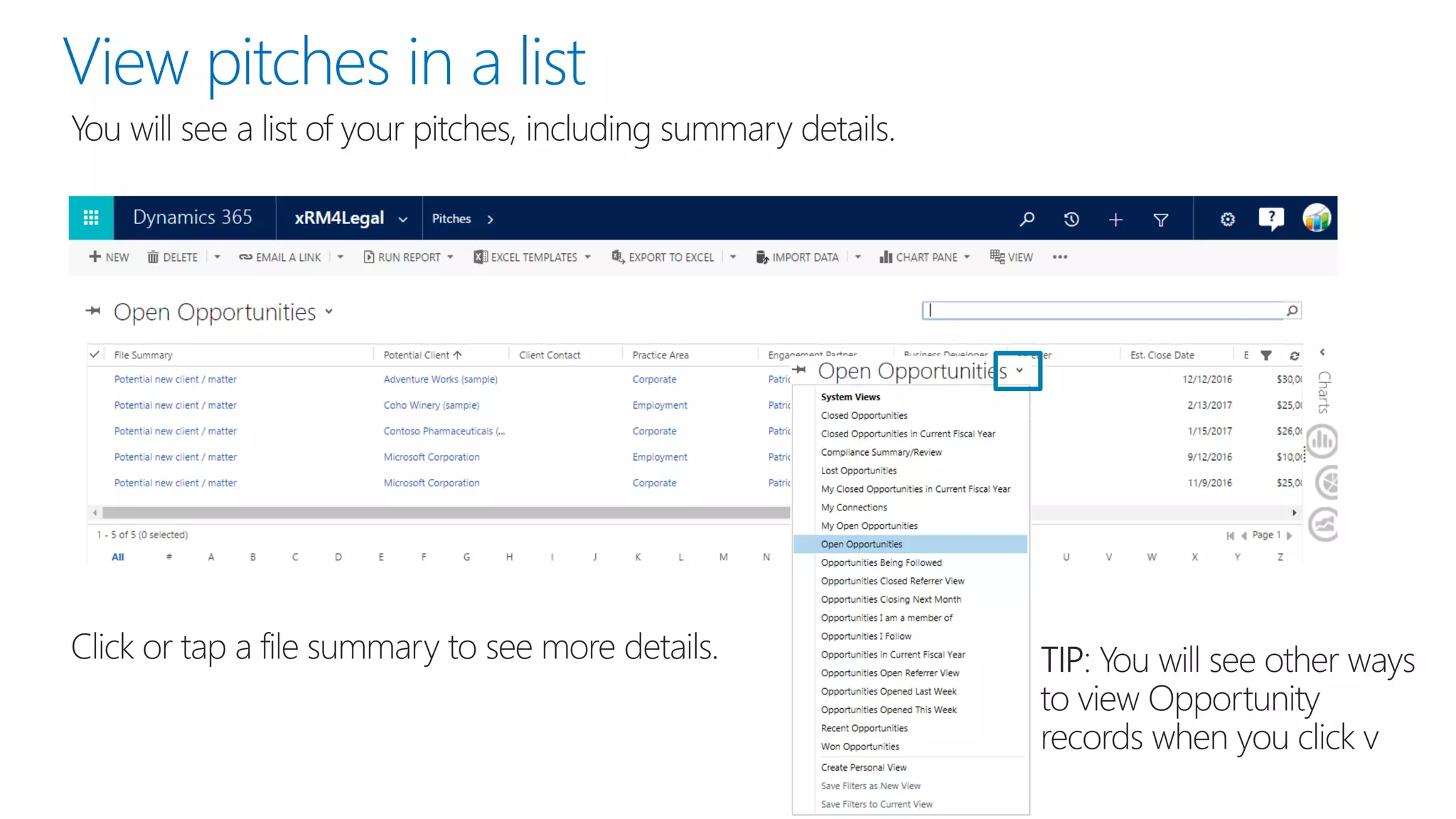 View pitches in a list
 