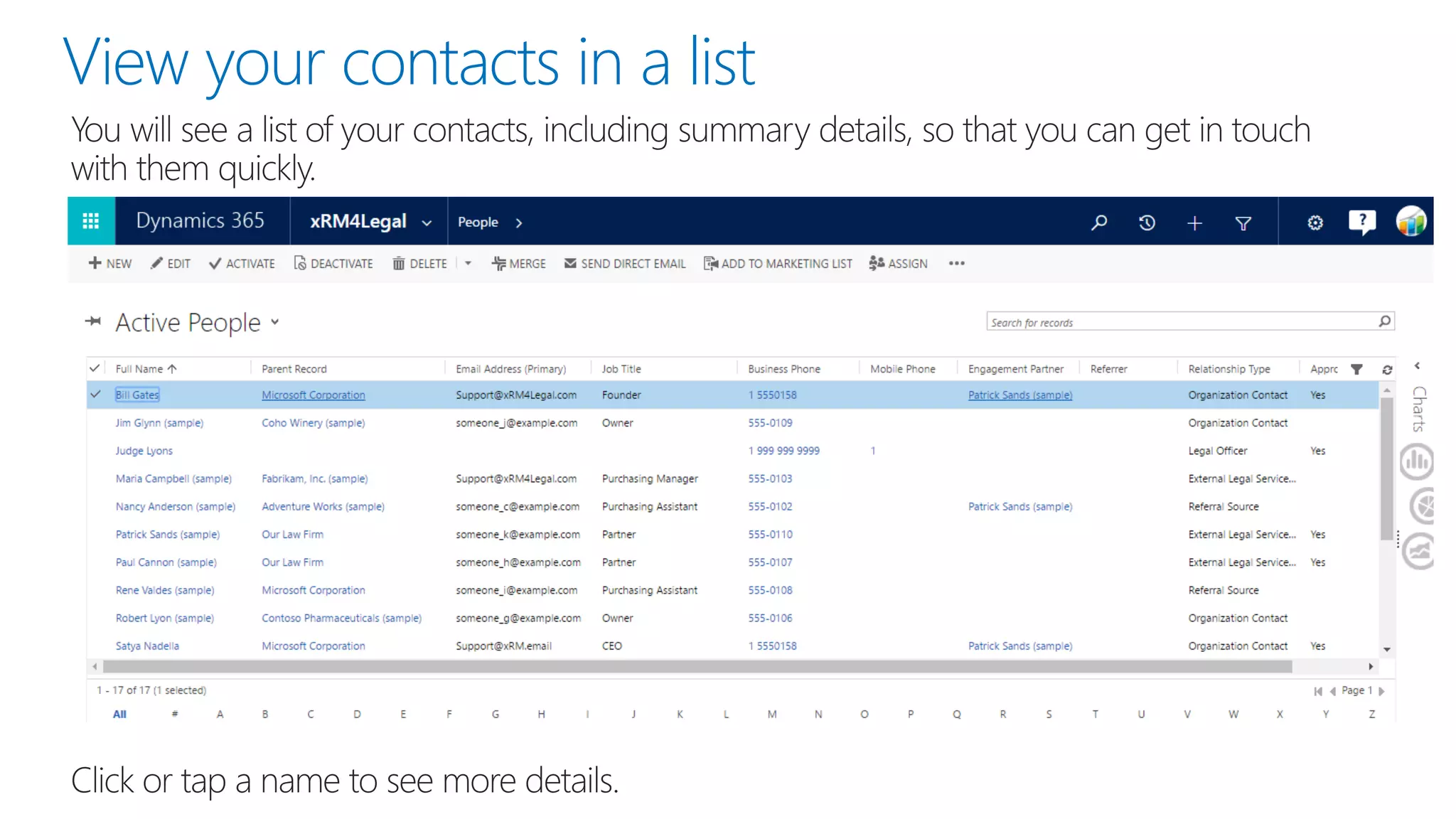 View your contacts in a list
 