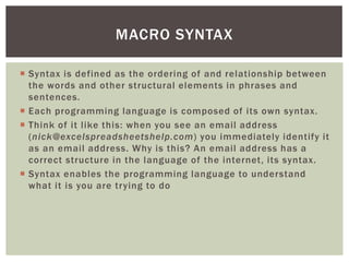 Getting started with Microsoft Excel Macros | PDF | Programming ...