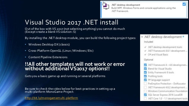 installing monogame visual studio 2017