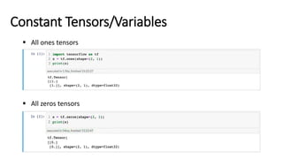 Constant Tensors/Variables
▪ All ones tensors
▪ All zeros tensors
 