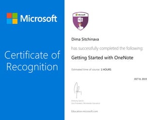 Dima Sitchinava
Getting Started with OneNote
1 HOURS
OCT 8, 2019
 