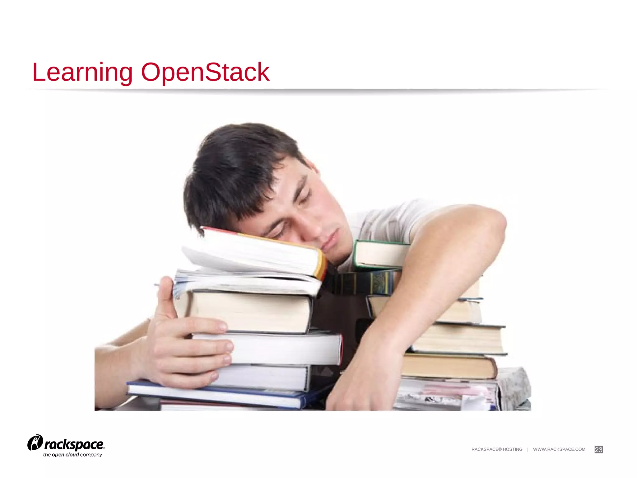23

Sample Architecture
Fixed Network (private)
Inside LB VLAN

Dedicated Firewalls

Load Balancers

Storage Network (private)

API & Horizon
Cinder API
Nova Scheduler
Keystone
Glance
RabbitMQ
MYSQL

Chef Server

Compute 1

BOND1

BOND0

BOND1

BOND0

BOND0

BOND1

Compute 1

Compute N

G1

Compute N

G11
G5

G15

G2
G3
G4

G12

G6
G13

G7

.…
KVM
Availability
Zone 1

.…
KVM
Availability
Zone 2

KVM

G16
G17

G14

KVM

Chef Server

BOND2

API Services

API & Horizon
Cinder API
Nova Scheduler
Keystone
Glance
RabbitMQ
MYSQL

BOND1

Controller

API Services

BOND2

Controller

BOND0

BOND1

BOND0

BOND1

BOND0

Redundant Network Switches

Redundant Network Switches

Storage

EMC, NetApp, or Solidfire

Vols

BOND2

BOND2

BOND2

Recipes

BOND2

Recipes

 