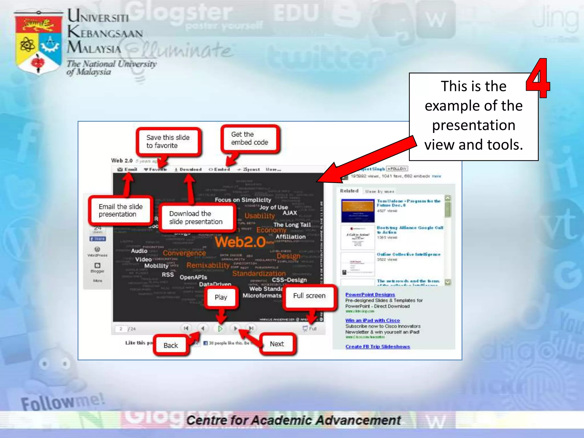 This is the
example of the
 presentation
view and tools.
 