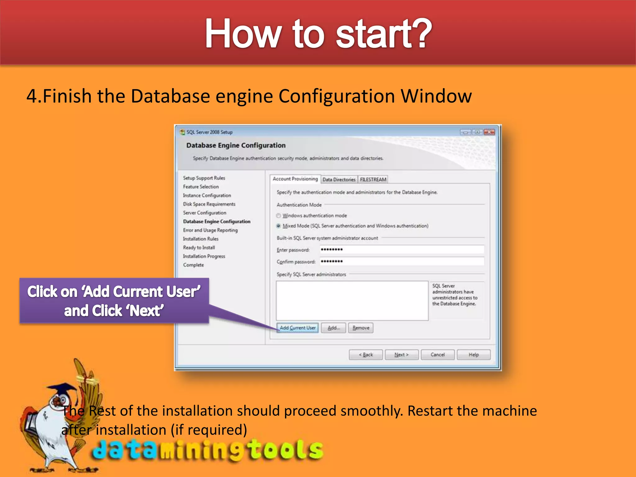 How to start?2. When the Installer appears, select the first option: ‘New SQL Server stand-alone installation or add features to an existing instlllation’Proceed with the Installation