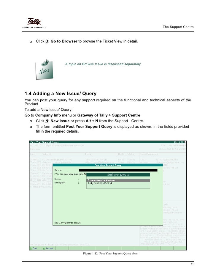 Getting started with support centre Services Tally
