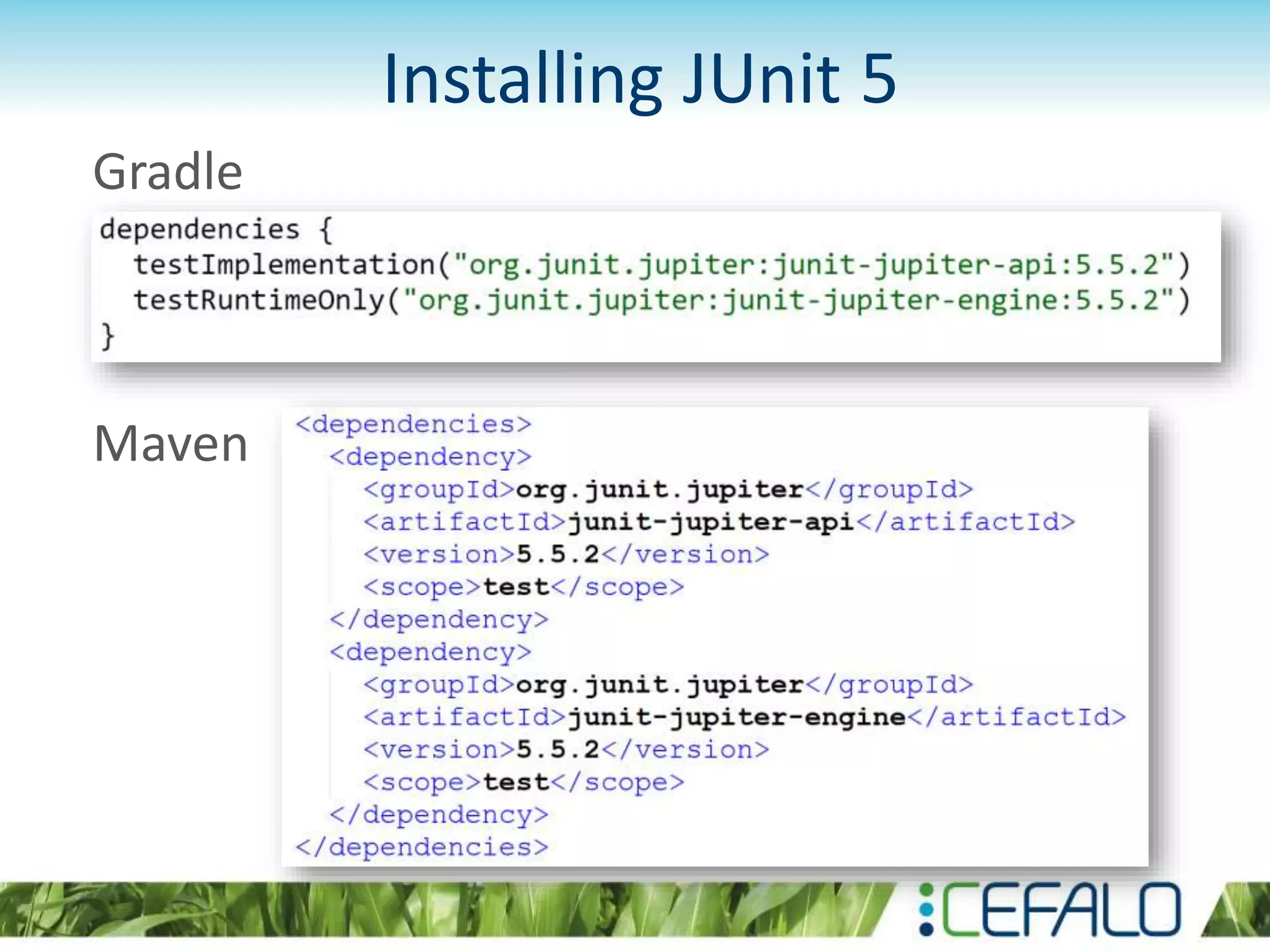 Installing JUnit 5 Gradle Maven 
