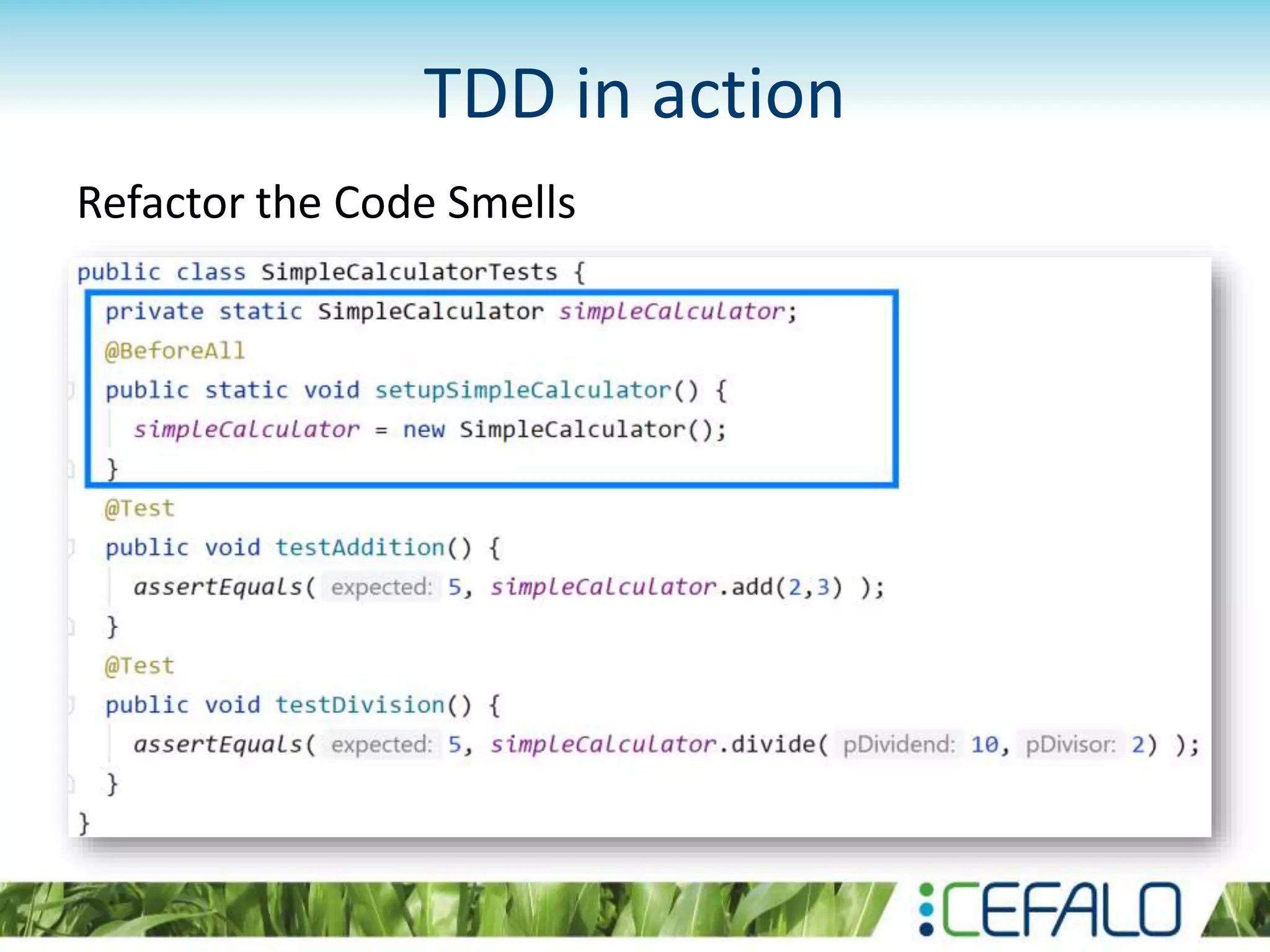 TDD in action Refactor the Code Smells 