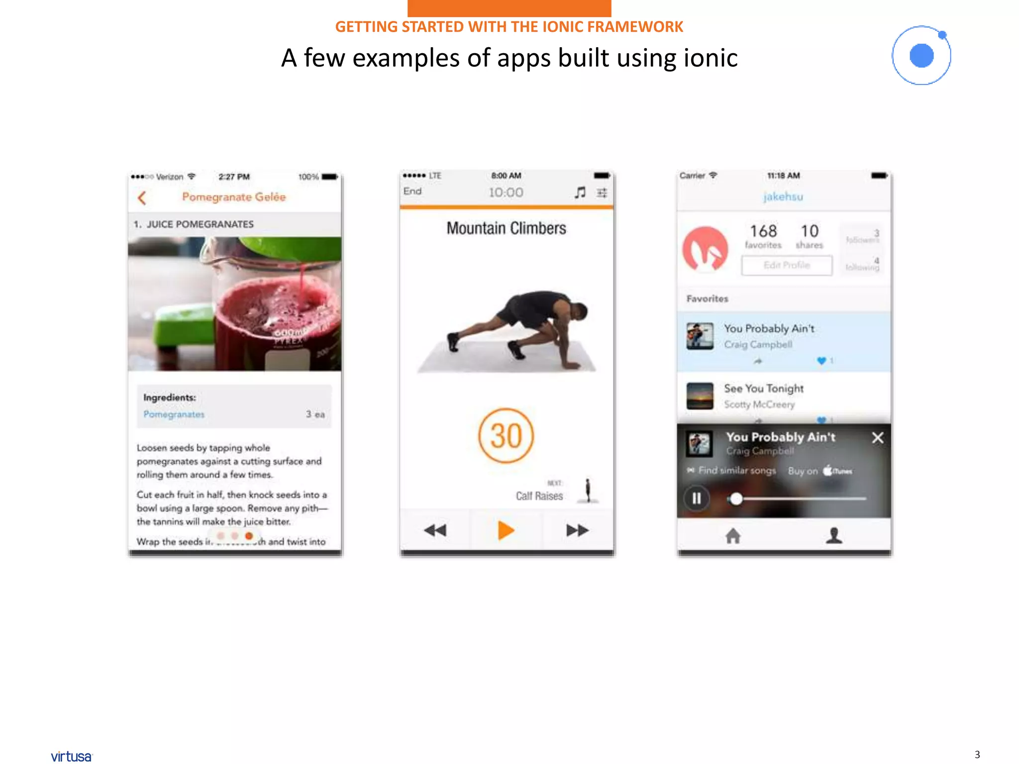 3
A few examples of apps built using ionic
GETTING STARTED WITH THE IONIC FRAMEWORK
 