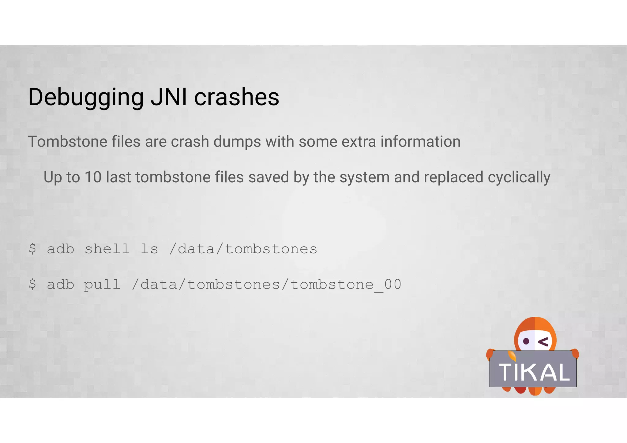 Pure native activity manifest
<application android:label="@string/app_name" android:hasCode="false">
<!-- Our activity is the built-in NativeActivity framework class.
This will take care of integrating with our NDK code. -->
<activity android:name="android.app.NativeActivity"
android:label="@string/app_name"
android:configChanges="orientation|keyboardHidden">
<!-- Tell NativeActivity the name of or .so -->
<meta-data android:name="android.app.lib_name"
android:value="native-activity" />
...
</activity>
</application>
● Sample: https://github.com/googlesamples/android-ndk/tree/master/native-activity
 