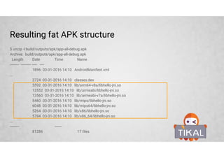Everything you can configure in android.ndk
android.ndk {
// All configurations that can be changed in android.ndk.
moduleName = "mymodule"
ldLibs.addAll(['log', 'android'])
ldLibs.add("log")
ldFlags.add("-L/custom/lib/path")
...
}
 