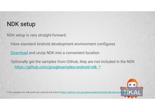 APK structure with native code
$ unzip -l build/outputs/apk/app-all-debug.apk
Archive: build/outputs/apk/app-all-debug.apk
Length Date Time Name
--------- ---------- ----- ----
1896 03-31-2016 14:10 AndroidManifest.xml
...
2724 03-31-2016 14:10 classes.dex
5592 03-31-2016 14:10 lib/arm64-v8a/libhello-jni.so
13552 03-31-2016 14:10 lib/armeabi/libhello-jni.so
13560 03-31-2016 14:10 lib/armeabi-v7a/libhello-jni.so
5460 03-31-2016 14:10 lib/mips/libhello-jni.so
6048 03-31-2016 14:10 lib/mips64/libhello-jni.so
5264 03-31-2016 14:10 lib/x86/libhello-jni.so
5784 03-31-2016 14:10 lib/x86_64/libhello-jni.so
...
--------- -------
81286 17 files
 