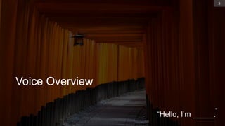 Voice Overview
3
“
“Hello, I’m _____.
 
