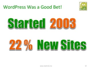 WordPress Was a Good Bet!




               www.newtricks.me   14
 