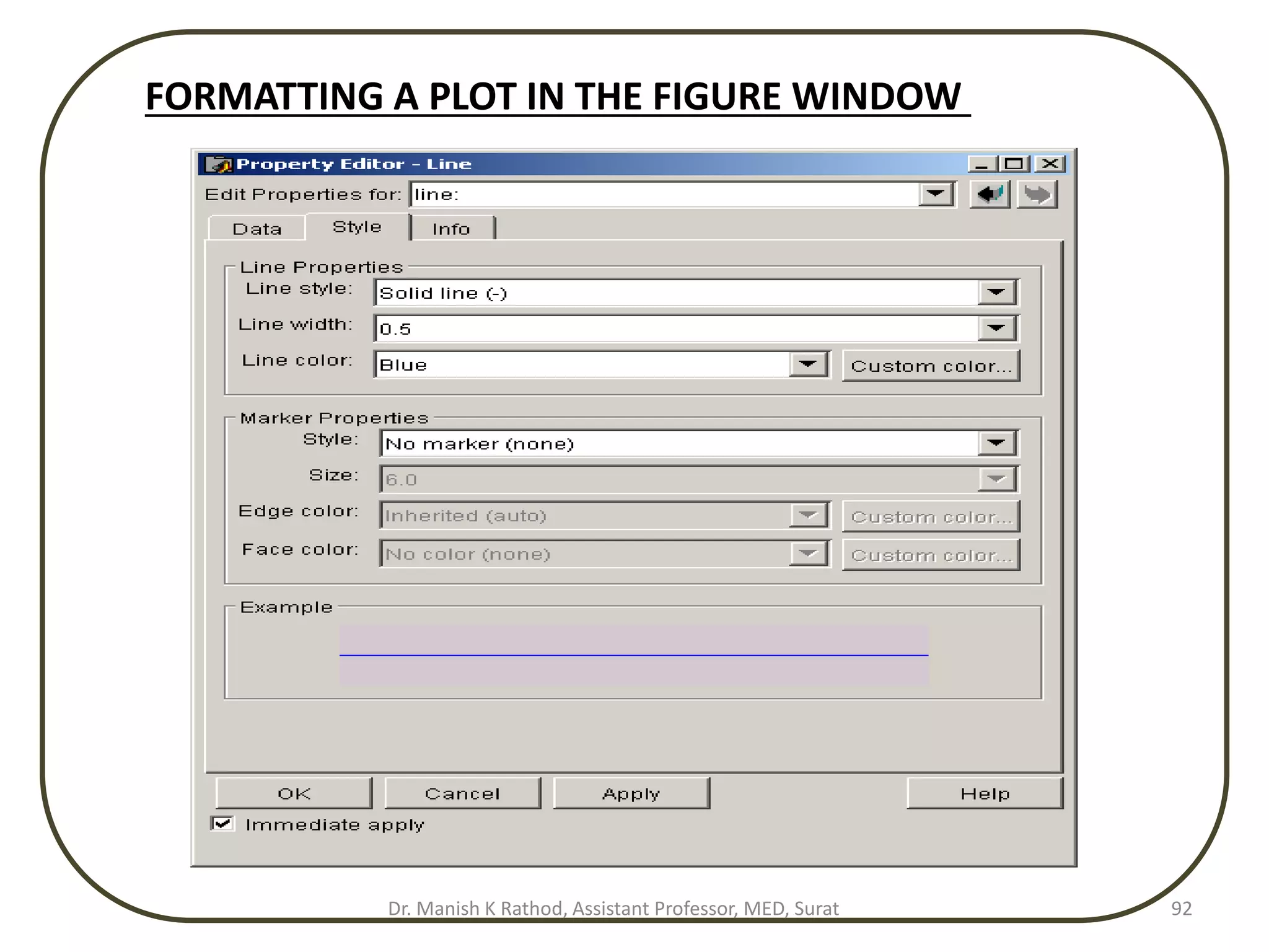 FORMATTING A PLOT IN THE FIGURE WINDOW
Dr. Manish K Rathod, Assistant Professor, MED, Surat 92
 