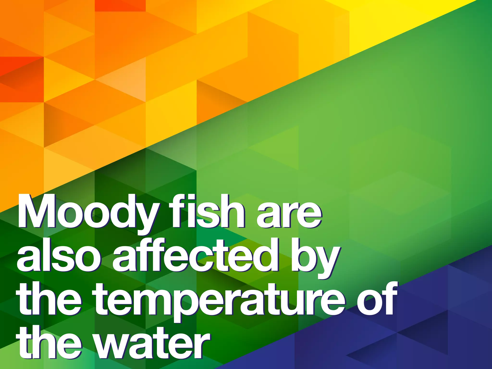 Moody ﬁsh are
also affected by
the temperature of
the water
Moody ﬁsh are
also affected by
the temperature of
the water
 