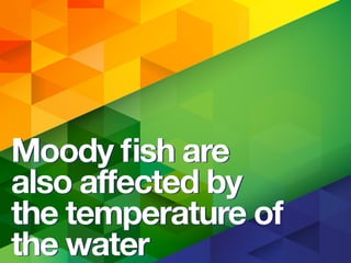 Moody ﬁsh are
also affected by
the temperature of
the water
Moody ﬁsh are
also affected by
the temperature of
the water
 