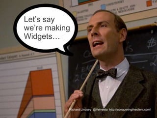 Let’s say
we’re making
Widgets…
Richard Lindsey @Velveeta http://conqueringtheclient.com/
 