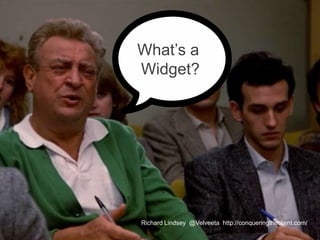 What’s a
Widget?
Richard Lindsey @Velveeta http://conqueringtheclient.com/
 