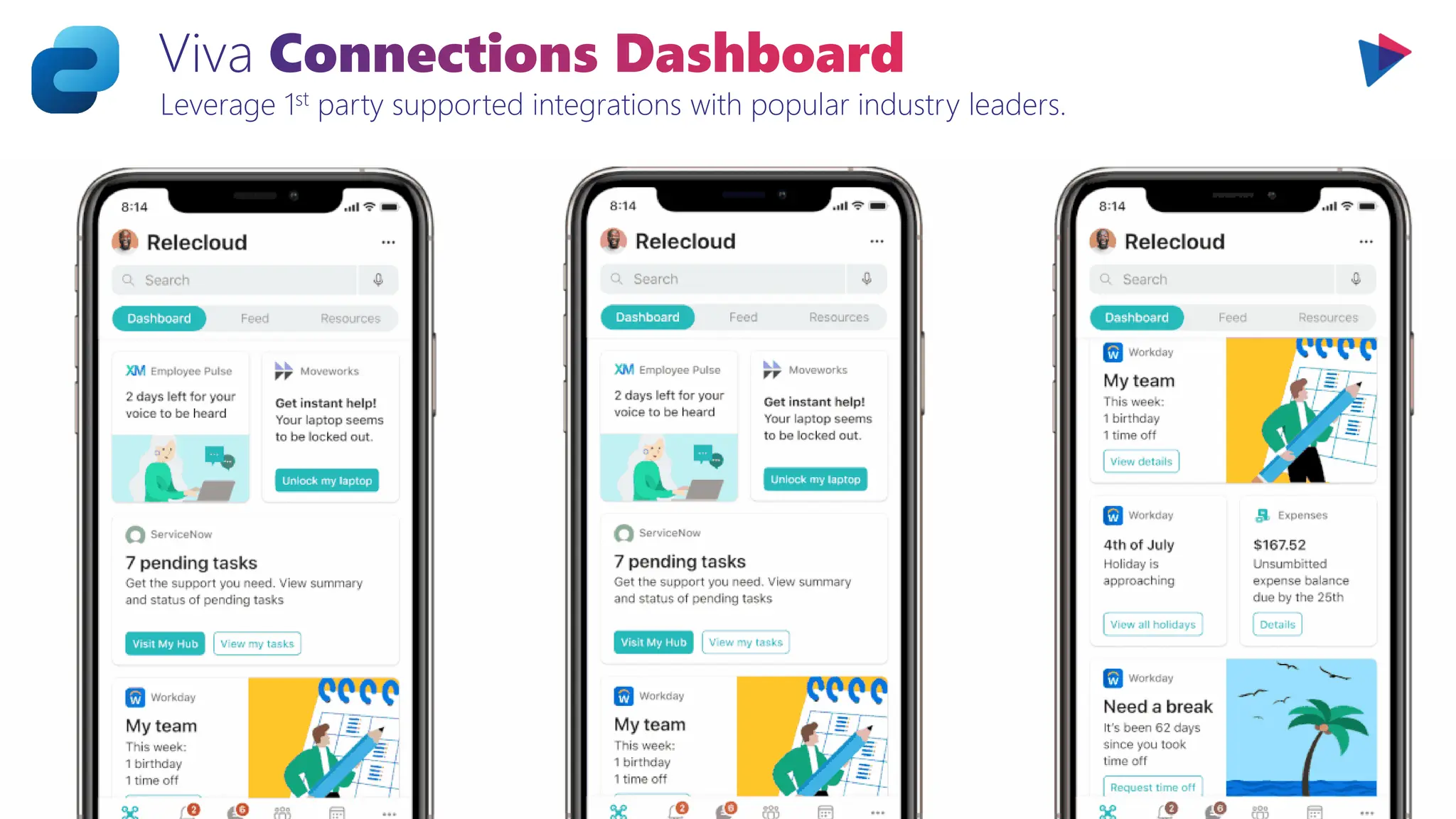 Viva Connections Dashboard
Leverage 1st party supported integrations with popular industry leaders.
 