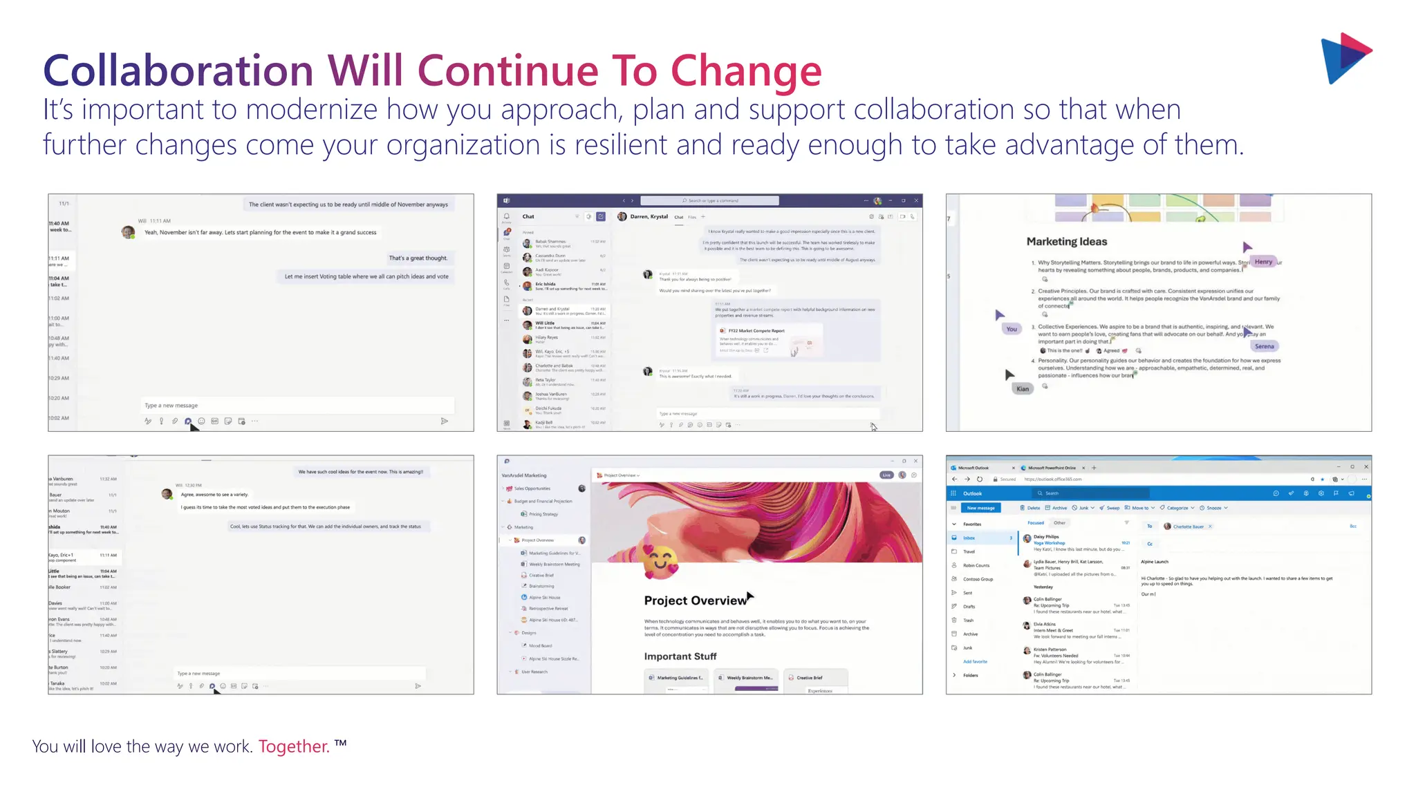 You will love the way we work. Together. ™
It’s important to modernize how you approach, plan and support collaboration so that when
further changes come your organization is resilient and ready enough to take advantage of them.
Collaboration Will Continue To Change
 