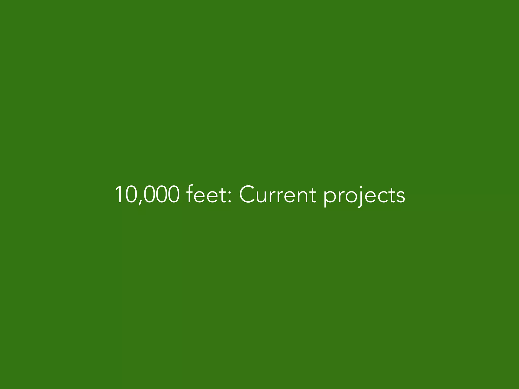 10,000 feet: Current projects
 