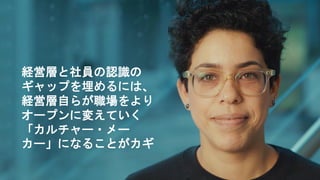 Copyright © 2020 Accenture. All rights reserved. 占有/機密情報。 17
経営層と社員の認識の
ギャップを埋めるには、
経営層自らが職場をより
オープンに変えていく
「カルチャー・メー
カー」になることがカギ
 