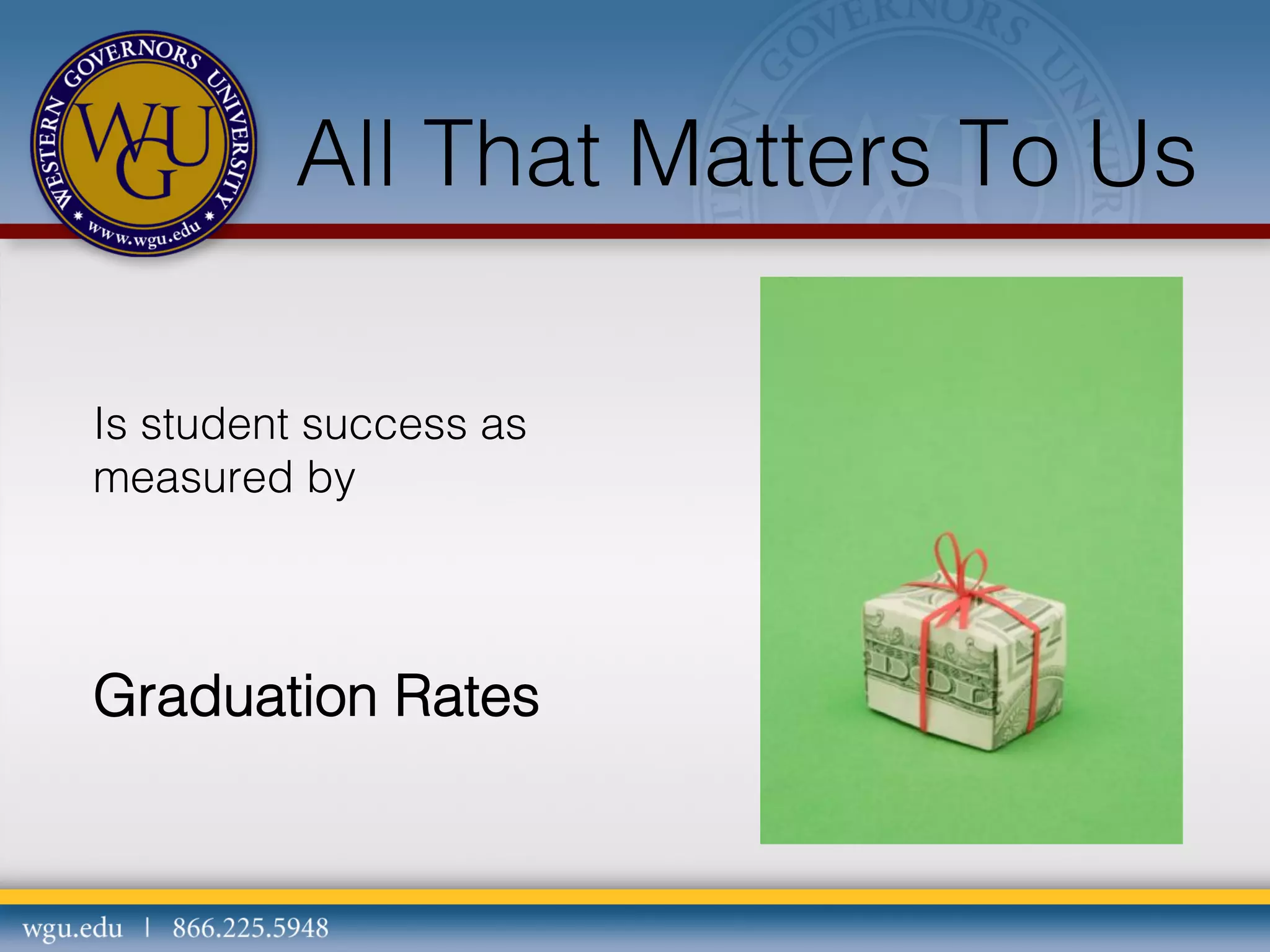 All That Matters To Us
Is student success as
measured by

Graduation Rates

 