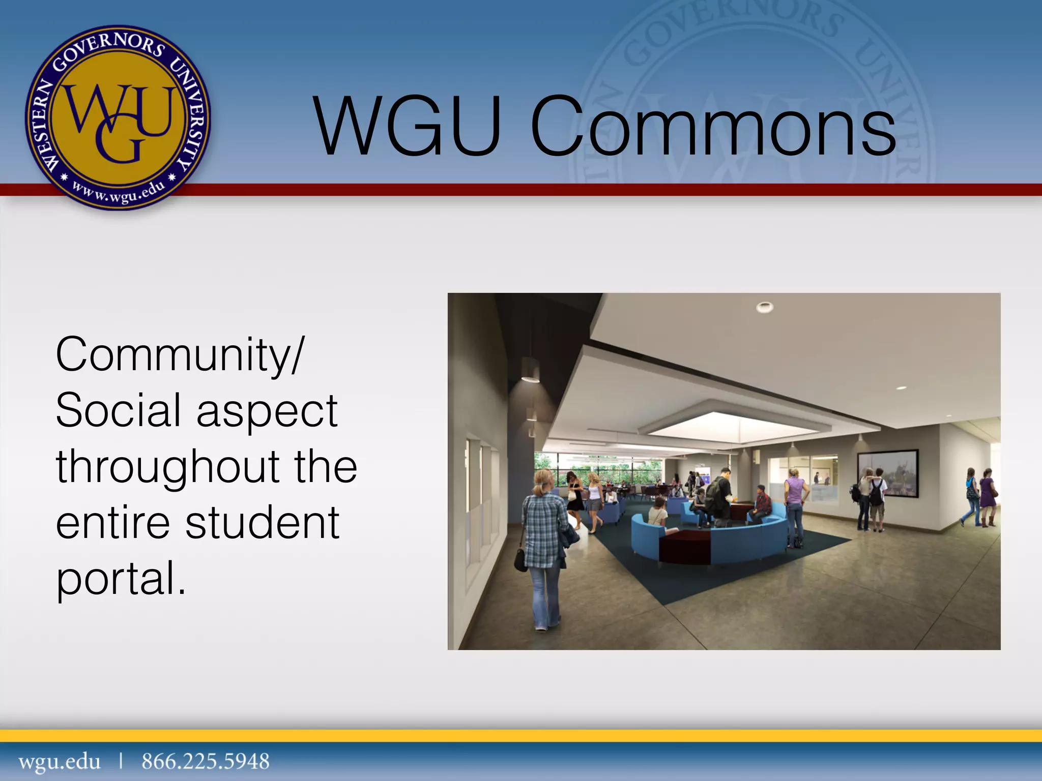 WGU Commons
Community/
Social aspect
throughout the
entire student
portal.

 