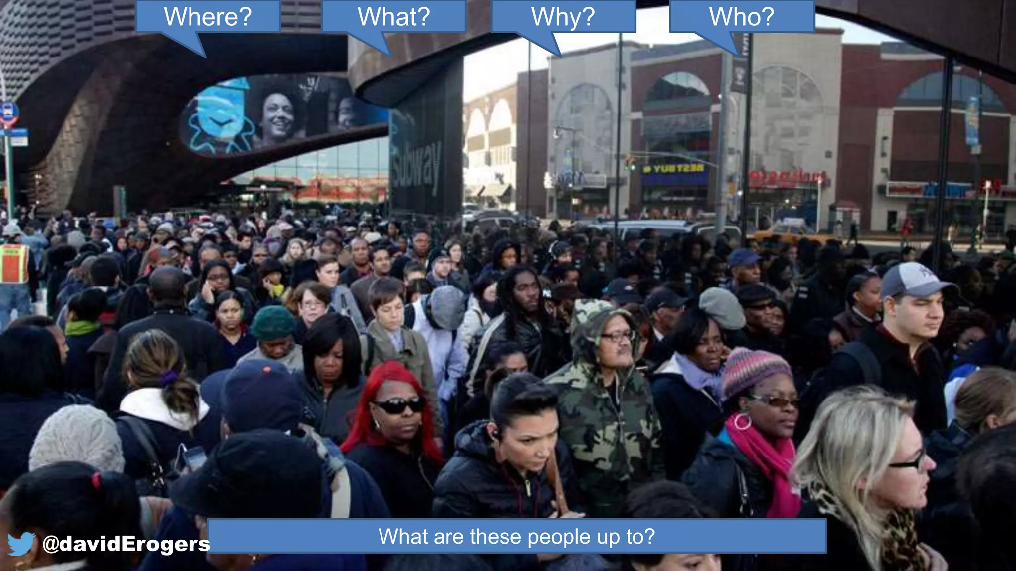 What? Who?Why?Where?
What are these people up to?@davidErogers
 