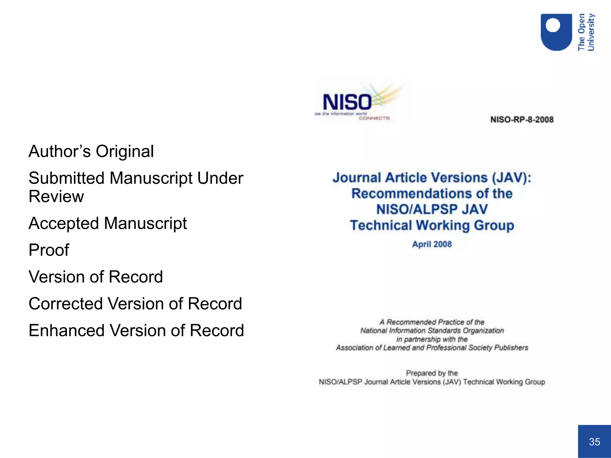 35
Author’s Original
Submitted Manuscript Under
Review
Accepted Manuscript
Proof
Version of Record
Corrected Version of Record
Enhanced Version of Record
 