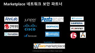 © 2018, Amazon Web Services, Inc. or Its Affiliates. All rights reserved.
Available in
Marketplace 네트워크 보안 파트너
 