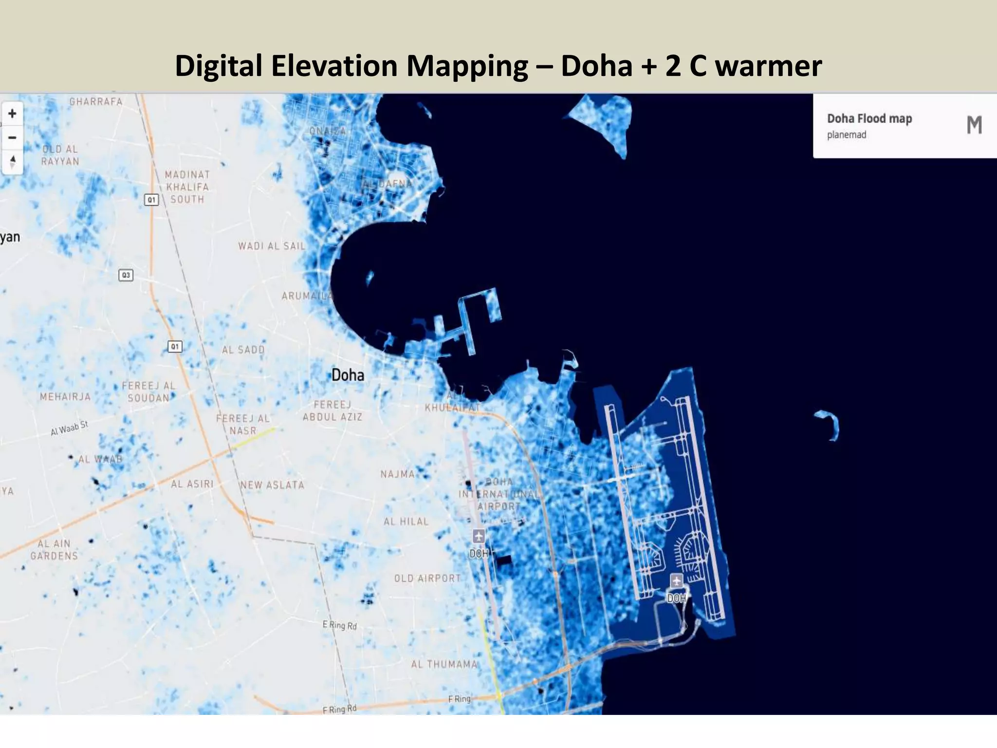 Digital Elevation Mapping – Doha + 2 C warmer
 