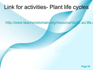 Page 24
Link for activities- Plant life cycles
http://www.teachersdomain.org/resource/tdc02.sci.life.c
 