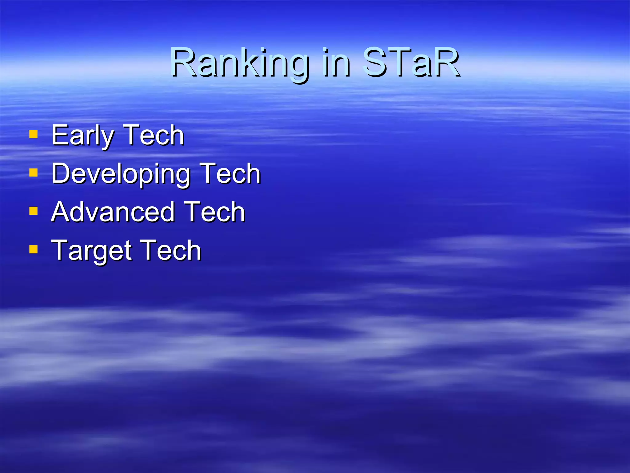Ranking in STaR Early Tech Developing Tech Advanced Tech Target Tech 