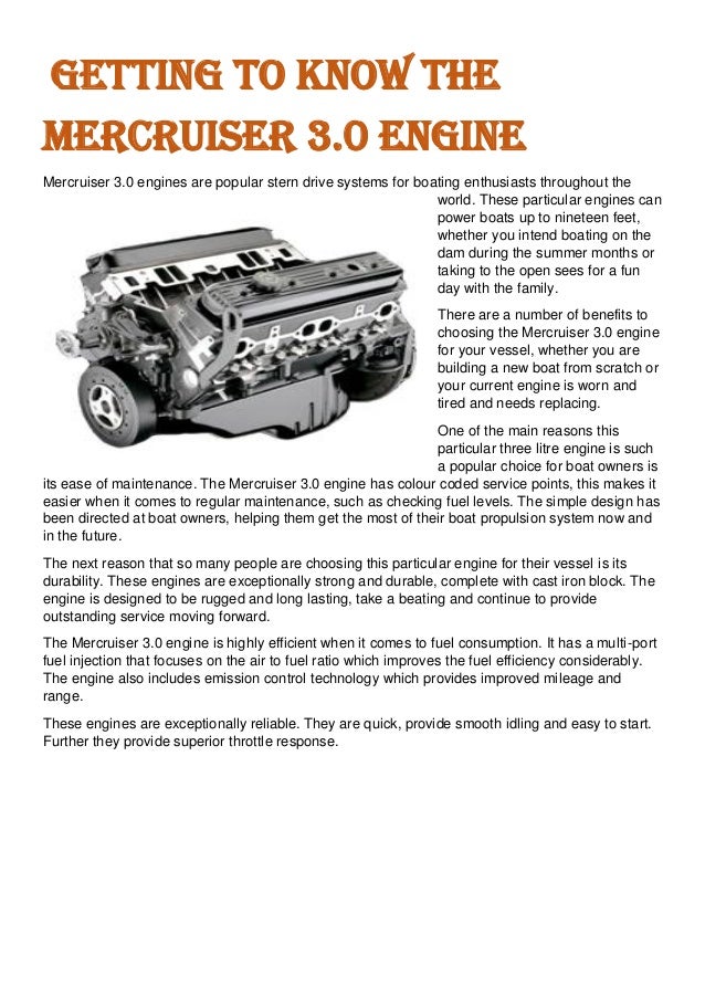 Getting to Know the Mercruiser 3.0 Engine