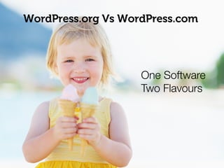 WordPress.org Vs WordPress.com
One Software
Two Flavours
 