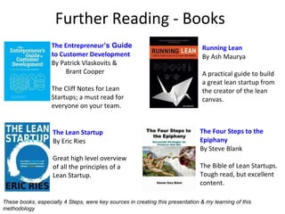 Further Reading - Books The Lean Startup By Eric Ries Great high level overview of all the principles of a Lean Startup. T...