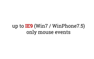 up to IE9 (Win7 / WinPhone7.5)
only mouse events
 