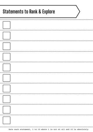 Statements to Rank & Explore
Rate each statement, 1 to 10 where 1 is not at all and 10 is absolutely
 
