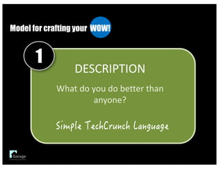 Model for crafting your WOW!
1
DESCRIPTION
What	do	you	do	better	than	
anyone?
	
 