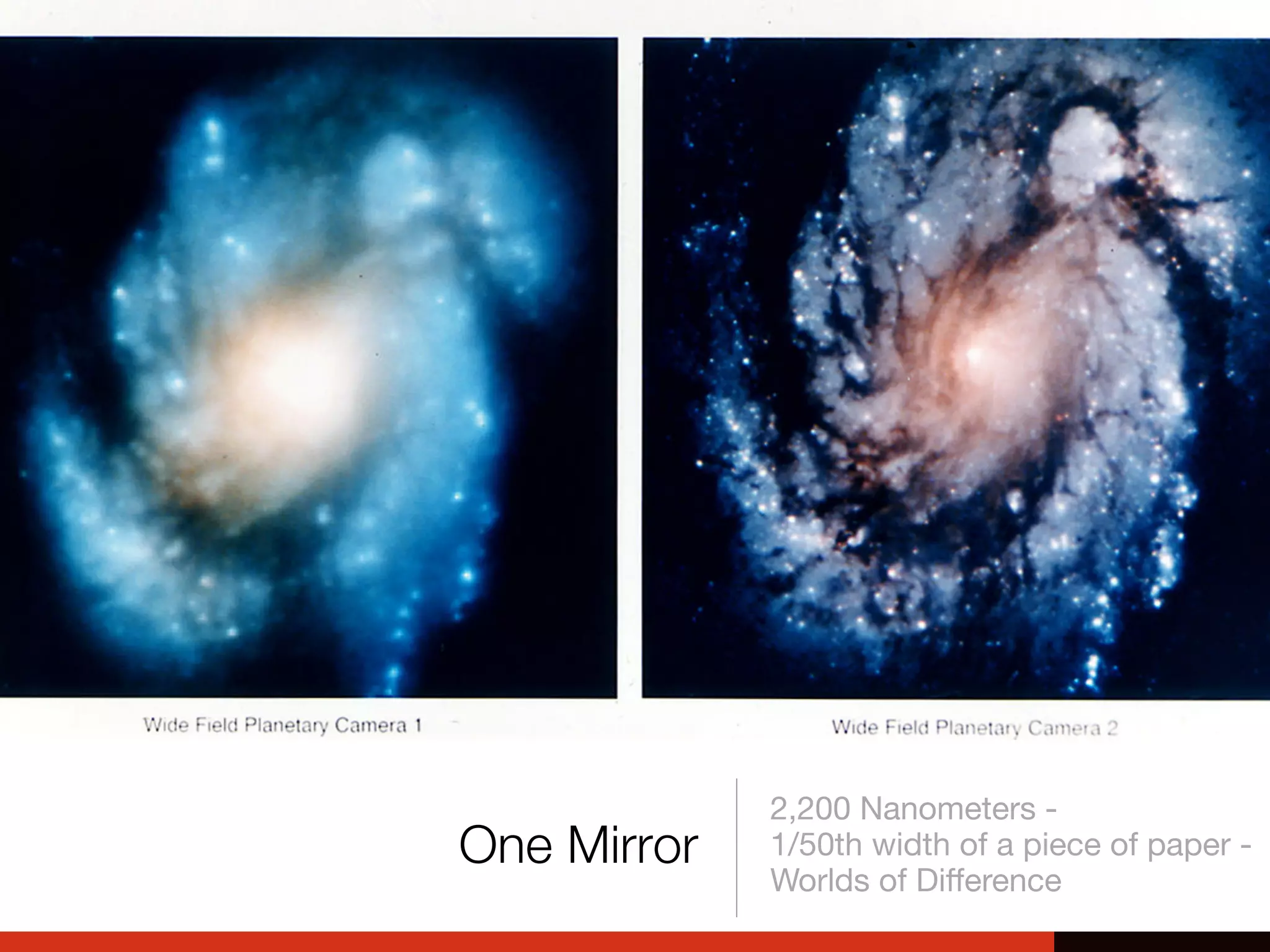 One Mirror
2,200 Nanometers -
1/50th width of a piece of paper -
Worlds of Diﬀerence
 