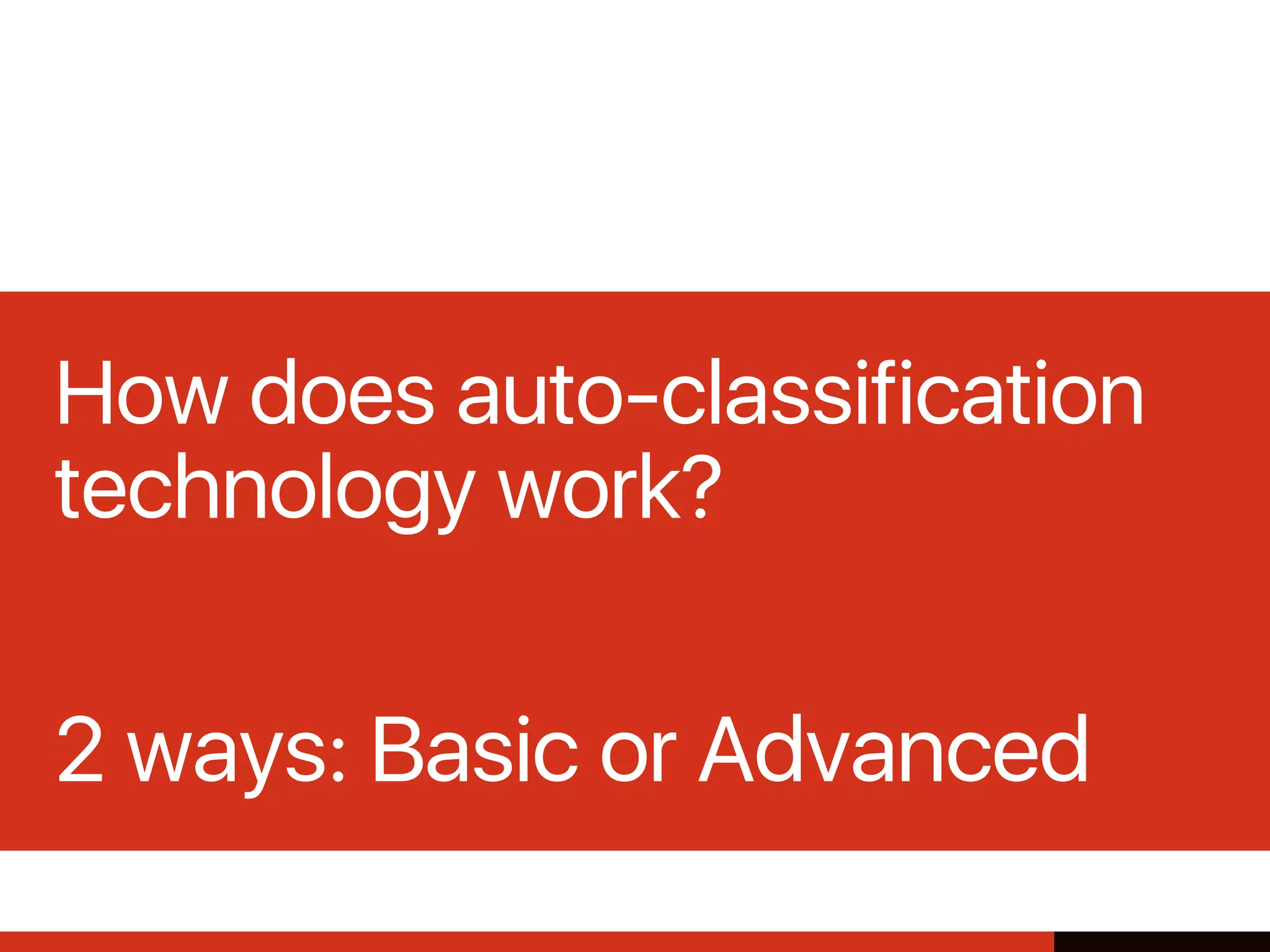 How does auto-classification
technology work?
2 ways: Basic or Advanced
 