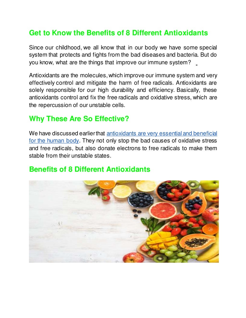 Get to know the benefits of 8 different antioxidants